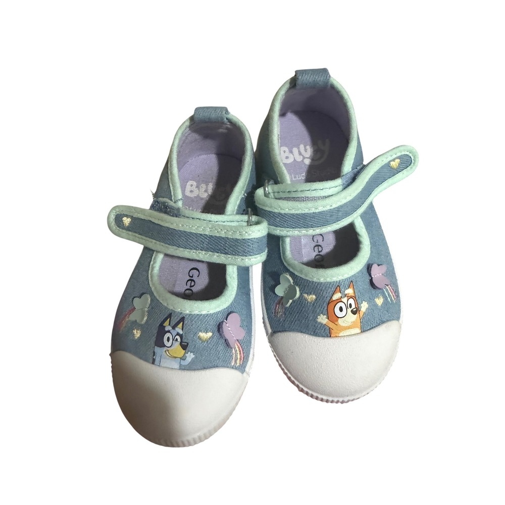 Bluey Bingo Toddler Girls Mary Jane Sneakers Blue Denim Canvas Shoes Size 5
